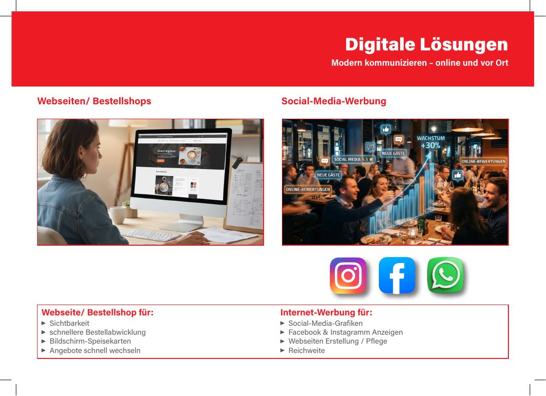 Webseiten, Bestellshops und Social-Media-Werbung für Gastronomen